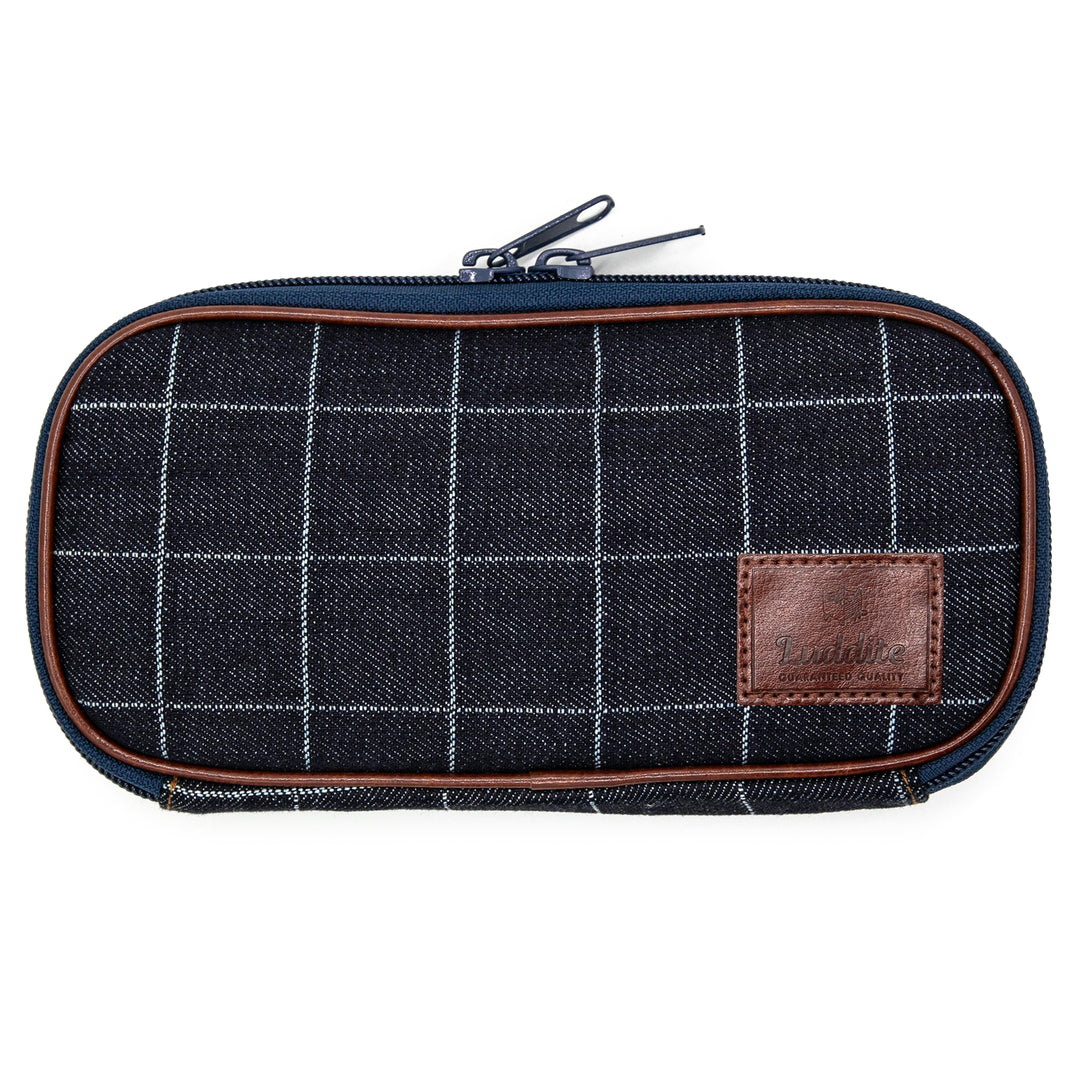 Luddite Round Zip Pencase Okayama Denim - Windowpane — capped