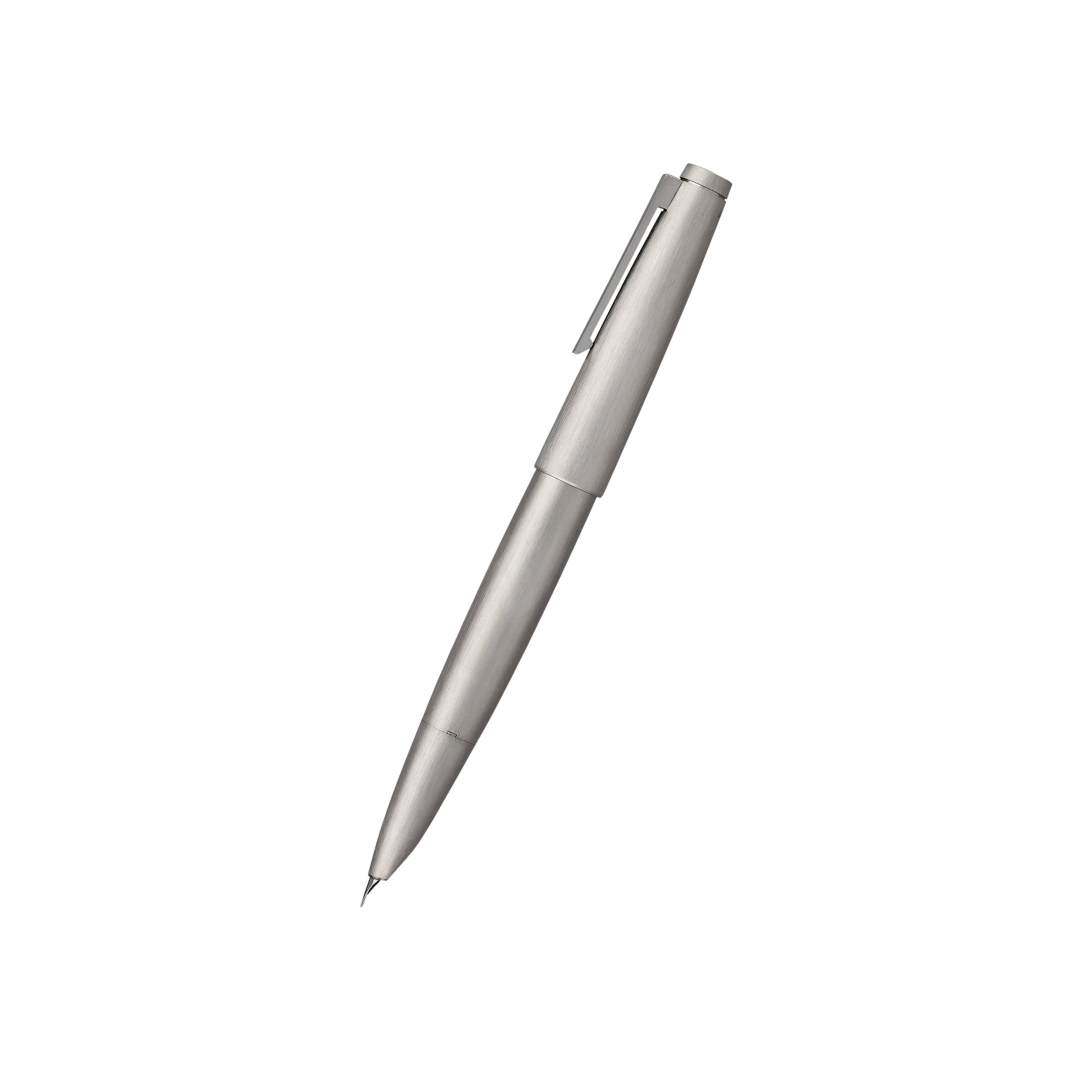 Lamy 2000 Fountain Pen Metal — uncapped with cap posted