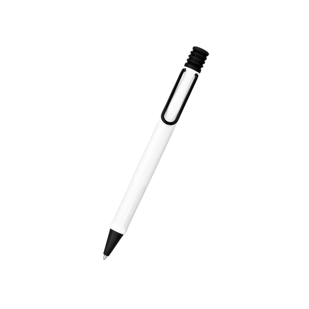 LAMY Safari Ballpoint Pen White with Black Clip - 2022 Special Edition — uncapped with cap posted