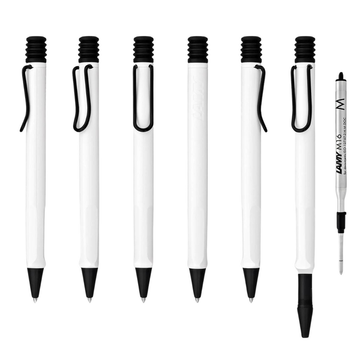 LAMY Safari Ballpoint Pen White with Black Clip - 2022 Special Edition — flat lay