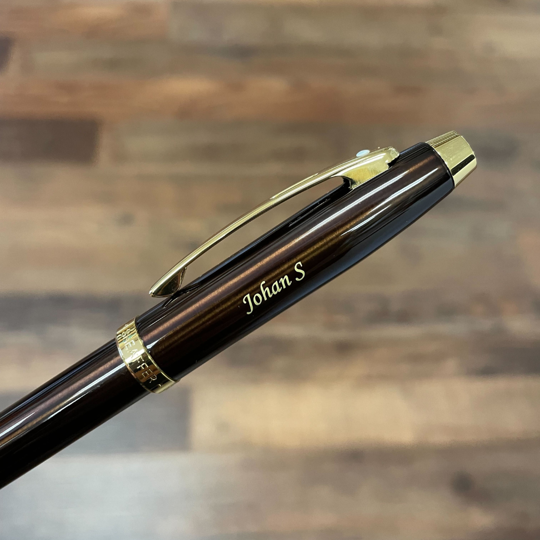 Sheaffer 100 E9370 Glossy Coffee Brown With PVD Gold-Tone Trim Rollerball Pen (WW30) — Sheaffer rollerball pen — fluid gel ink writing instrument, at Cityluxe Singapore