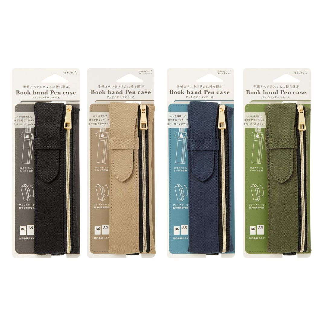 Midori Book Band Pen Case For B6 A5 Notebook Khaki — flat lay
