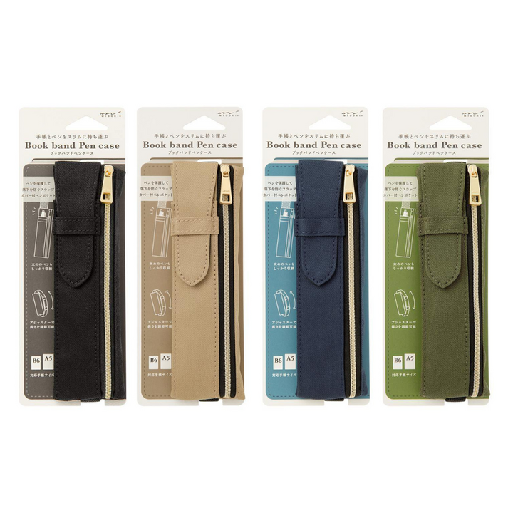 Midori Book Band Pen Case For B6 A5 Notebook Khaki — flat lay