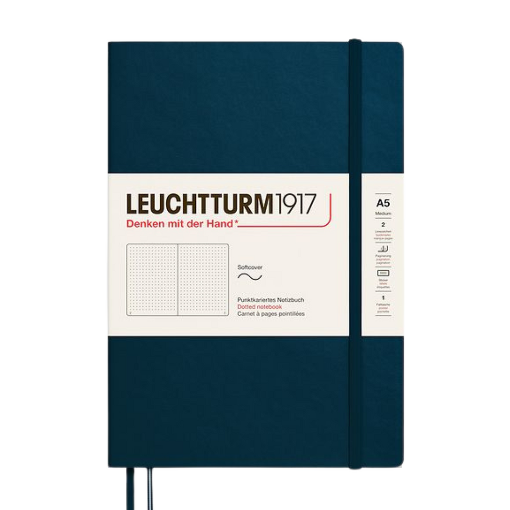 Leuchtturm1917 A5 Medium Softcover Notebook - Dotted / Deep Sea — open spread