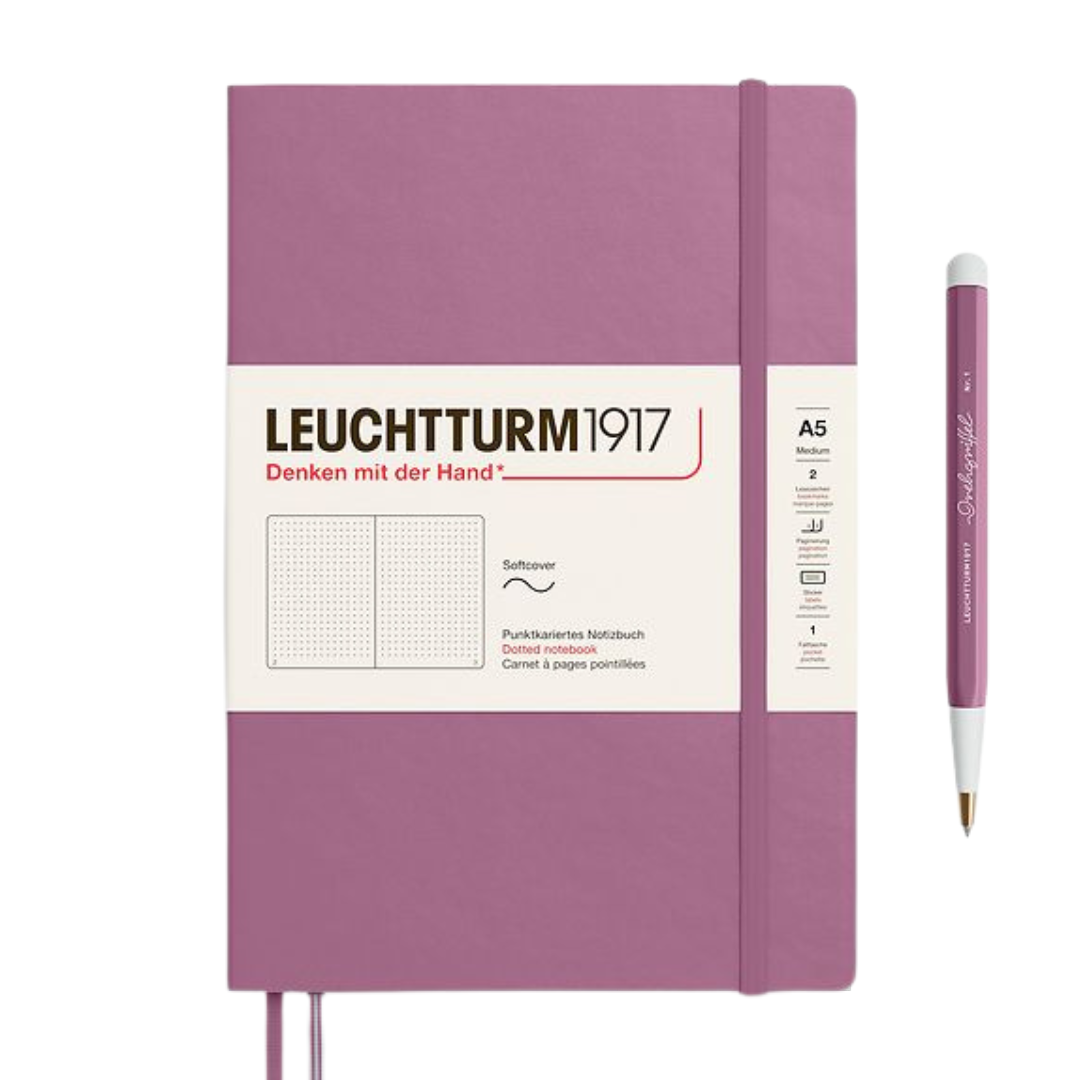 Leuchtturm1917 A5 Medium Softcover Notebook - Dotted / Dusty Rose — front cover