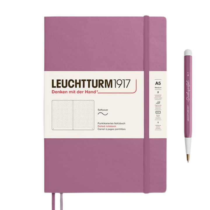 Leuchtturm1917 A5 Medium Softcover Notebook - Dotted / Dusty Rose — front cover