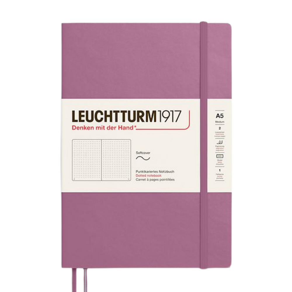 Leuchtturm1917 A5 Medium Softcover Notebook - Dotted / Dusty Rose — open spread