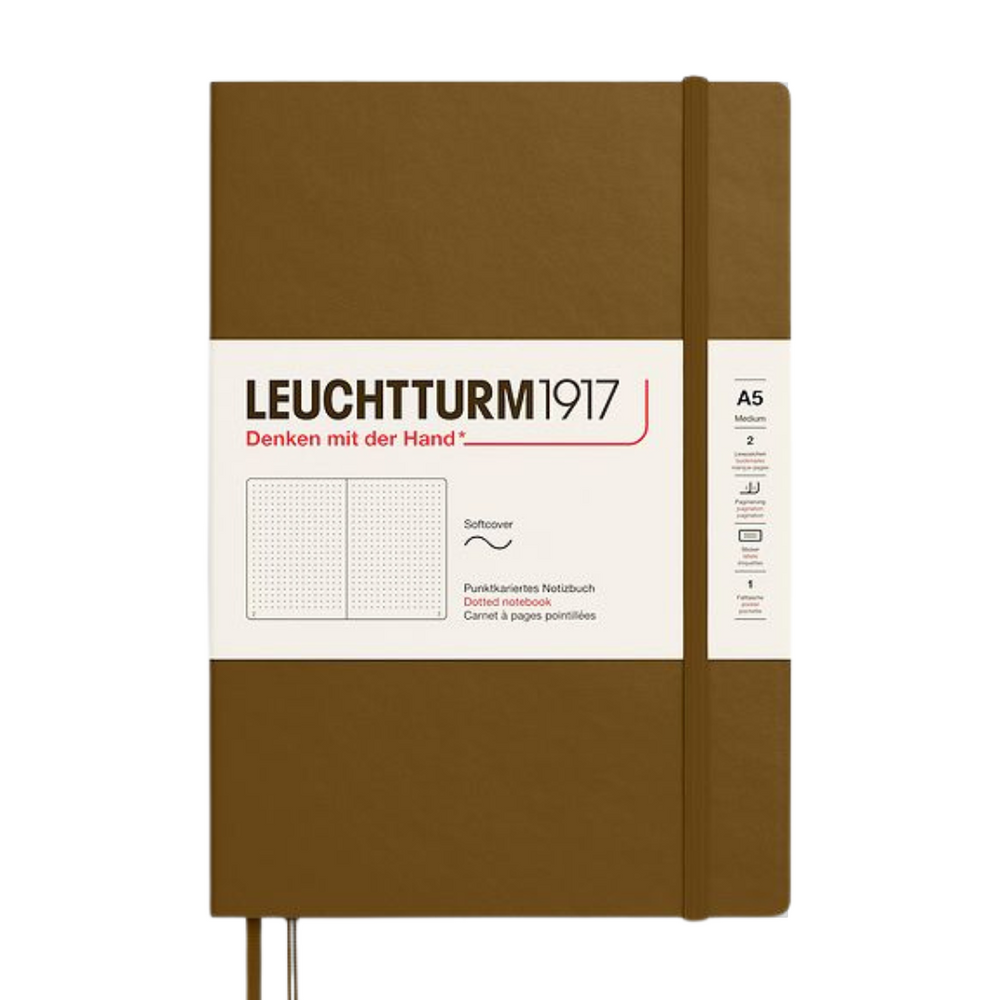 Leuchtturm1917 A5 Medium Softcover Notebook - Dotted / Spice Brown — open spread