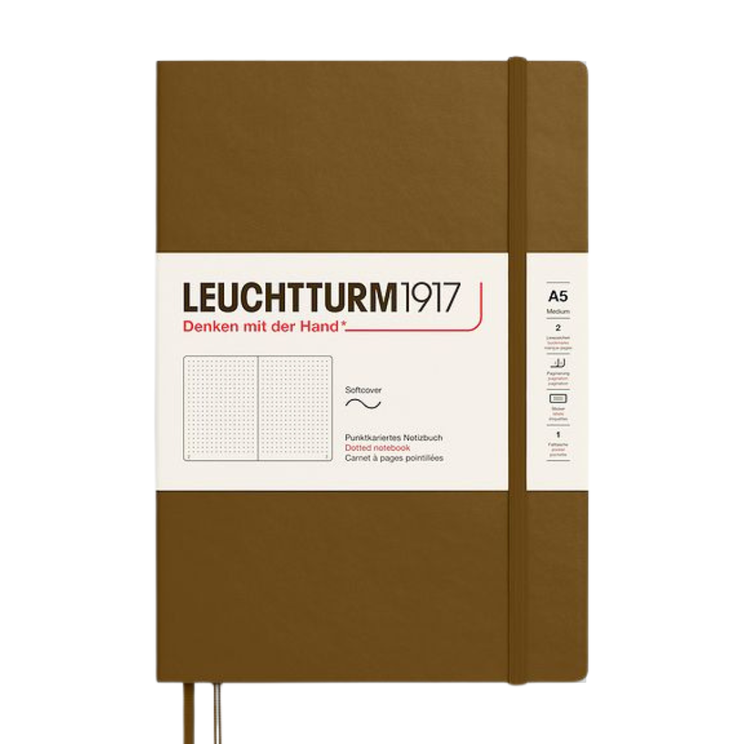 Leuchtturm1917 A5 Medium Softcover Notebook - Dotted / Spice Brown — open spread