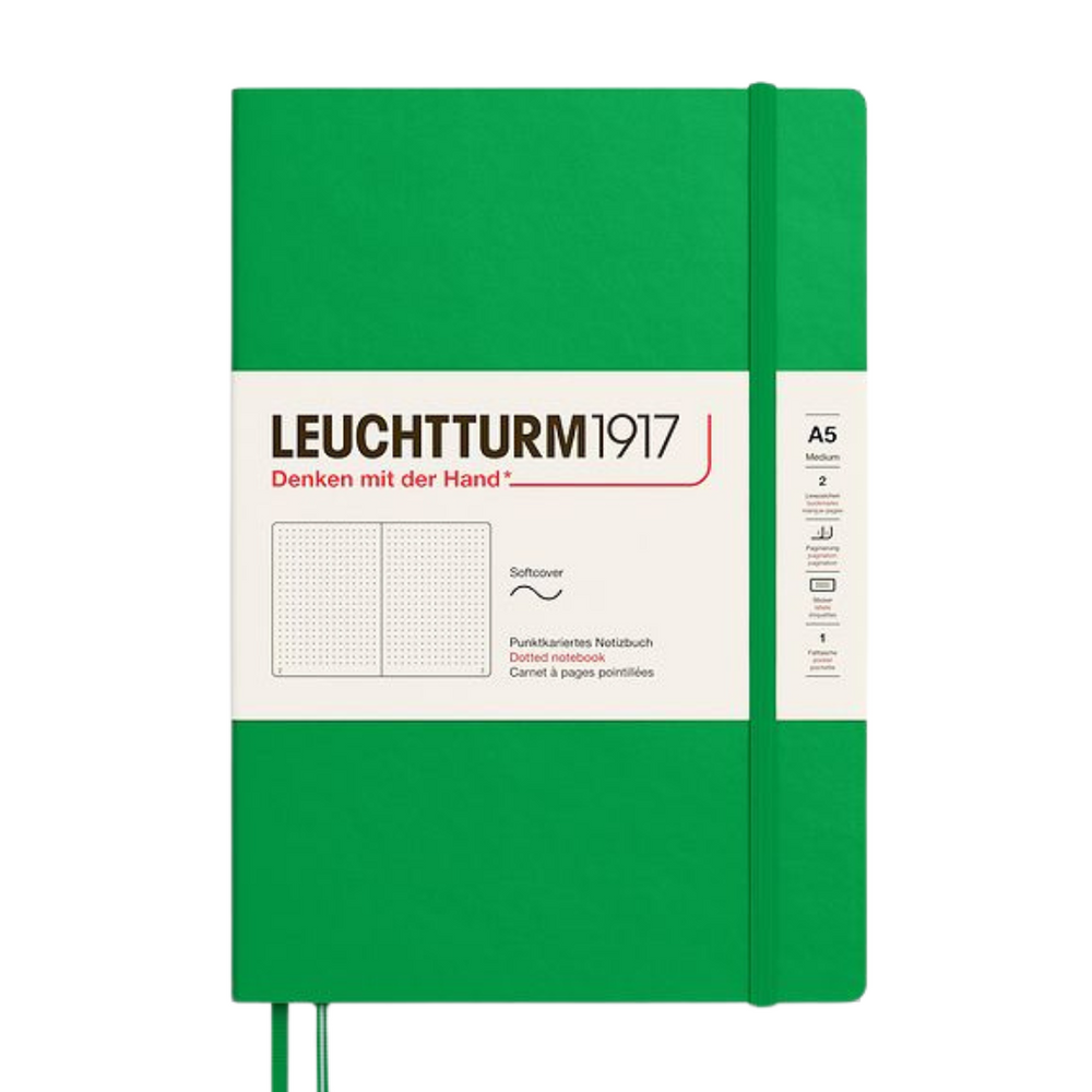 Leuchtturm1917 A5 Medium Softcover Notebook - Dotted / Spring Leaf — open spread
