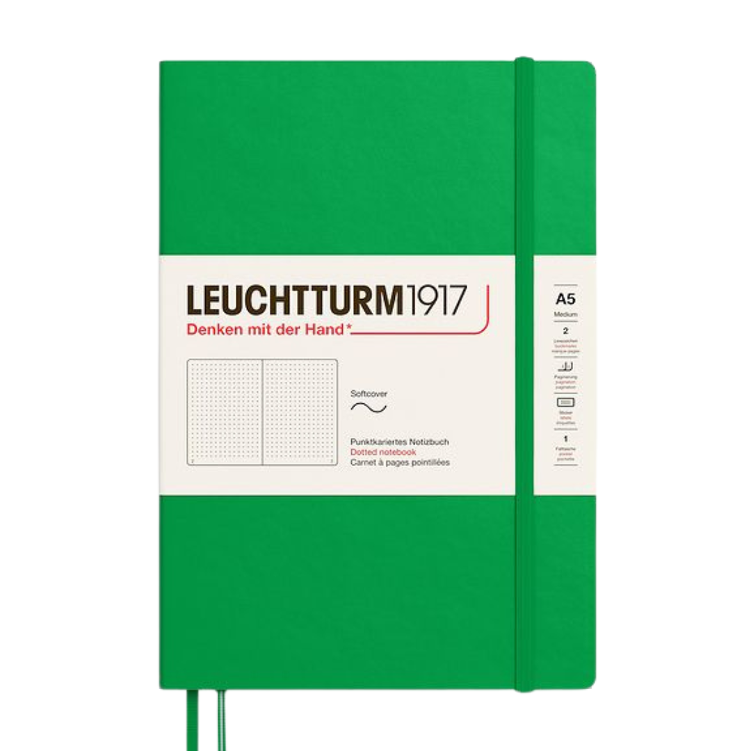 Leuchtturm1917 A5 Medium Softcover Notebook - Dotted / Spring Leaf — open spread