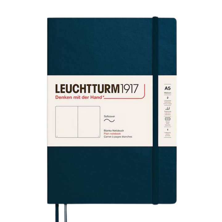 Leuchtturm1917 A5 Medium Softcover Notebook - Plain / Deep Sea — open spread