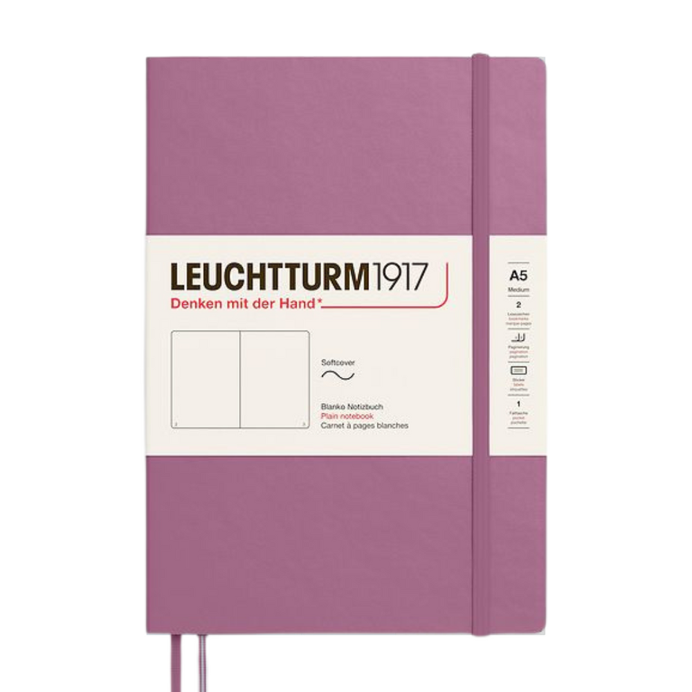 Leuchtturm1917 A5 Medium Softcover Notebook - Plain / Dusty Rose — open spread