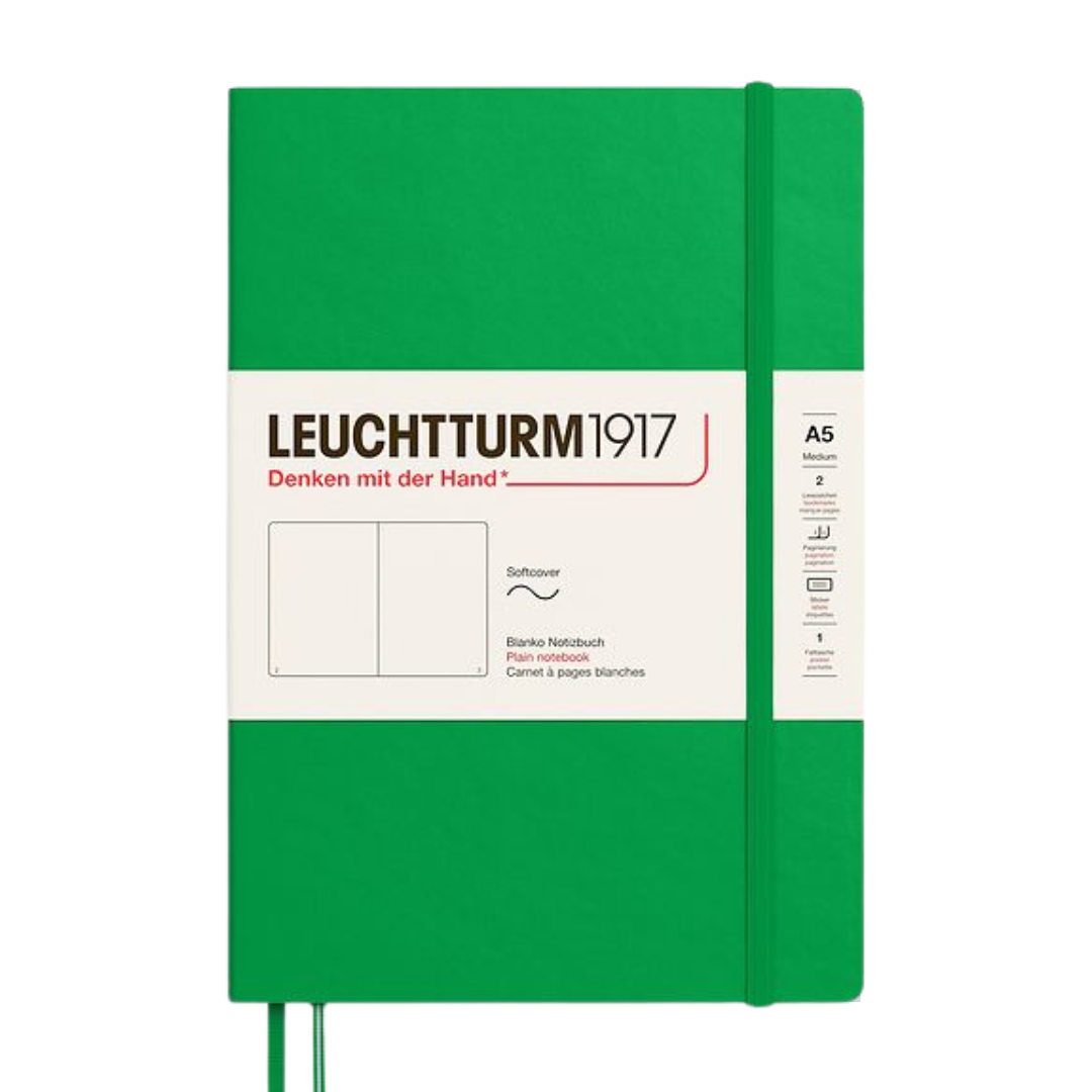 Leuchtturm1917 A5 Medium Softcover Notebook - Plain / Spring Leaf — open spread