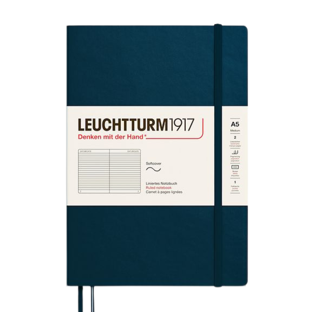Leuchtturm1917 A5 Medium Softcover Notebook - Ruled / Deep Sea — open spread