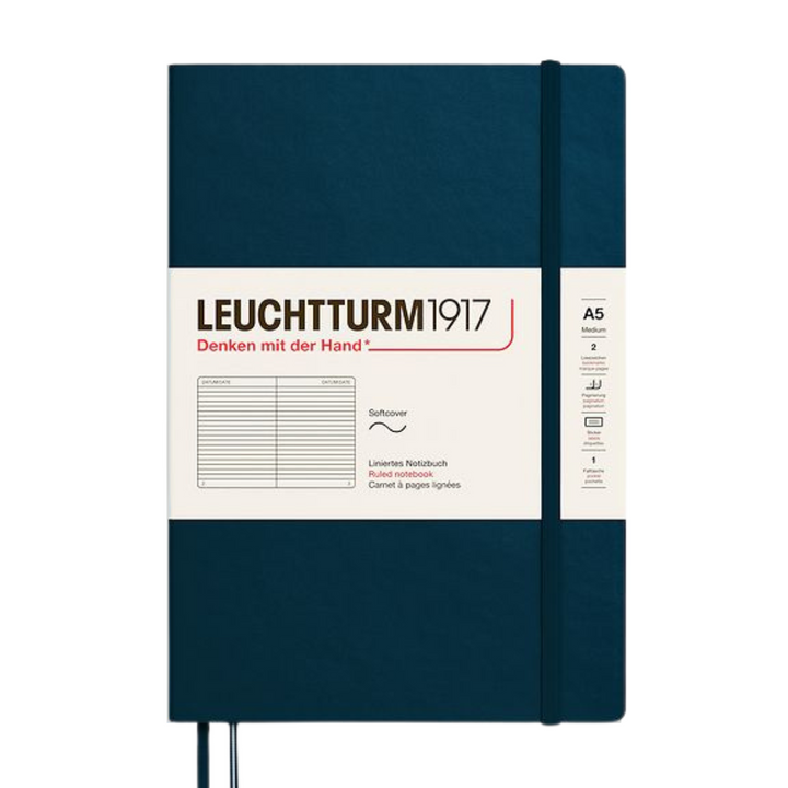 Leuchtturm1917 A5 Medium Softcover Notebook - Ruled / Deep Sea — open spread