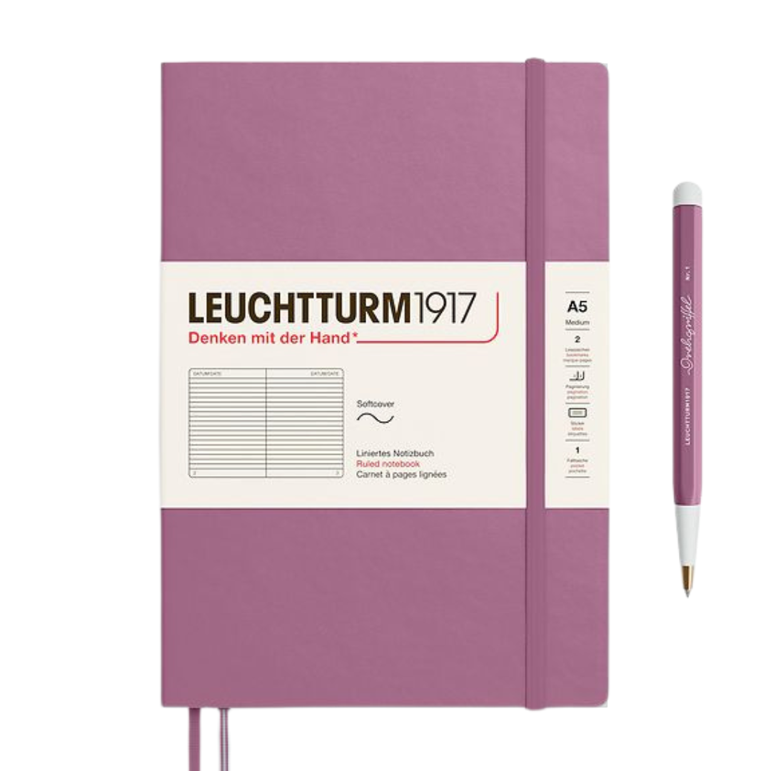 Leuchtturm1917 A5 Medium Softcover Notebook - Ruled / Dusty Rose — front cover