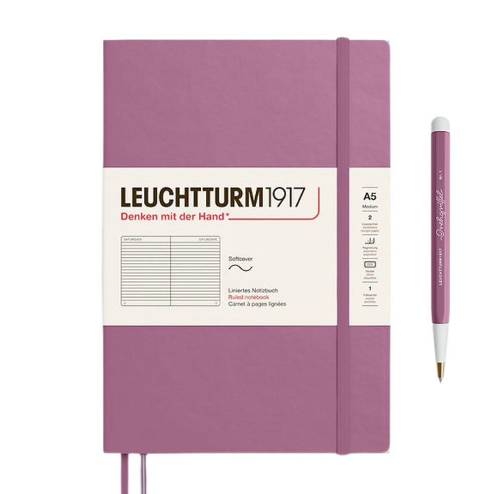 Leuchtturm1917 A5 Medium Softcover Notebook - Ruled / Dusty Rose — front cover