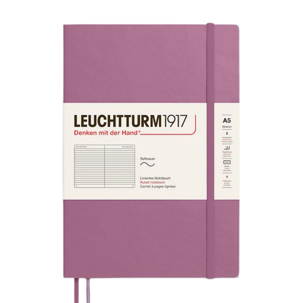 Leuchtturm1917 A5 Medium Softcover Notebook - Ruled / Dusty Rose — open spread