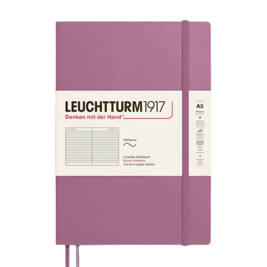 Leuchtturm1917 A5 Medium Softcover Notebook - Ruled / Dusty Rose — open spread