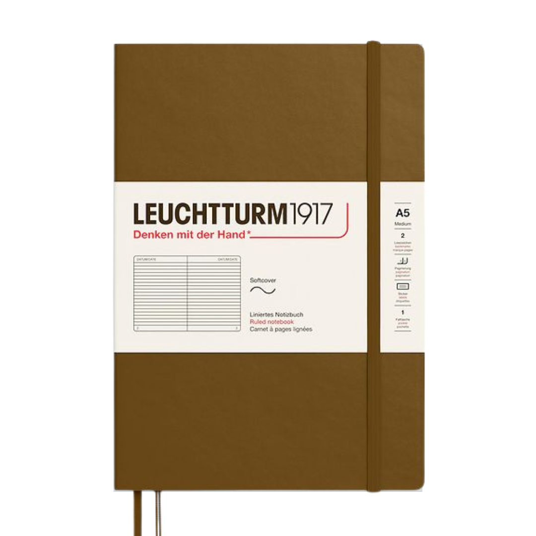 Leuchtturm1917 A5 Medium Softcover Notebook - Ruled / Spice Brown — open spread