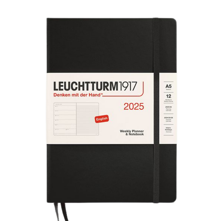 Leuchtturm1917 A5 Medium Hardcover Weekly Planner &amp; Notebook 2025 - Black — detail view