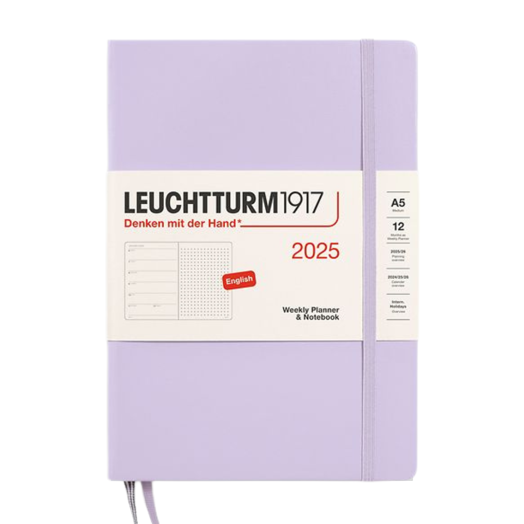 Leuchtturm1917 A5 Medium Hardcover Weekly Planner &amp; Notebook 2025 - Dotted / Lilac — detail view