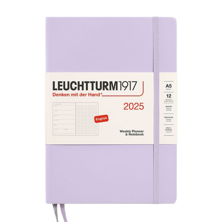 Leuchtturm1917 A5 Medium Hardcover Weekly Planner &amp; Notebook 2025 - Dotted / Lilac — detail view