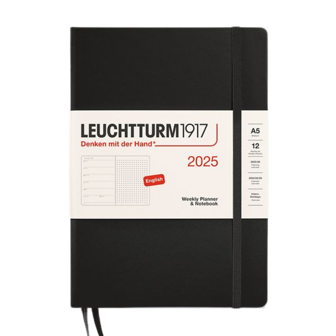 Leuchtturm1917 A5 Medium Hardcover Weekly Planner &amp; Notebook 2025 - Dotted / Black — detail view