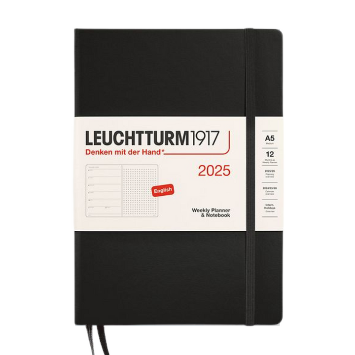 Leuchtturm1917 A5 Medium Hardcover Weekly Planner &amp; Notebook 2025 - Dotted / Black — detail view