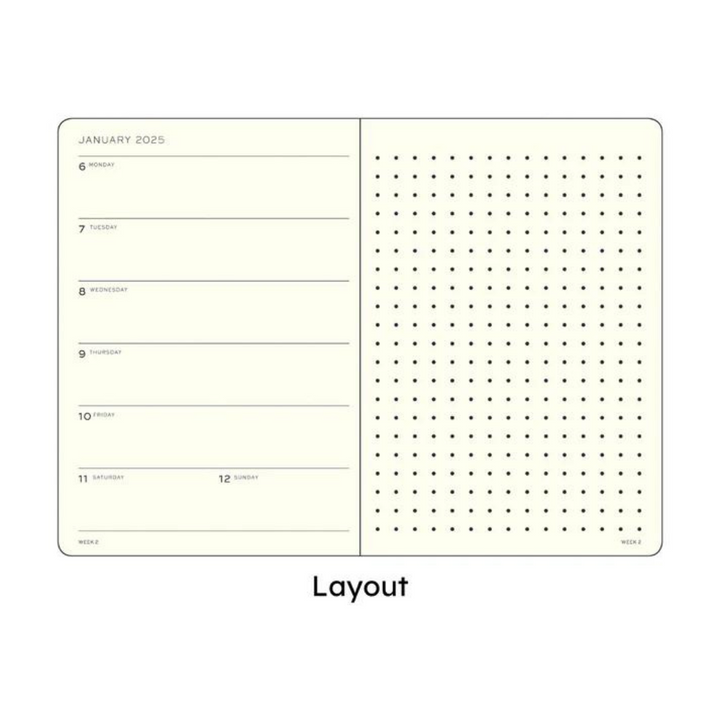 Leuchtturm1917 A5 Medium Hardcover Weekly Planner &amp; Notebook 2025 - Dotted / Black — in use