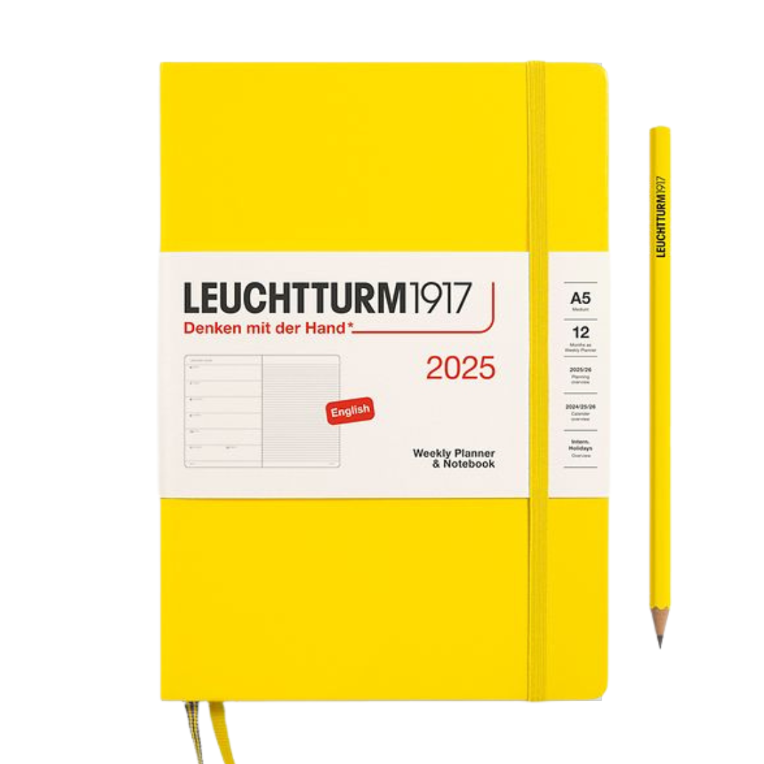 Leuchtturm1917 A5 Medium Hardcover Weekly Planner & Notebook 2025 - Lemon — front view