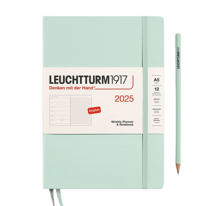 Leuchtturm1917 A5 Medium Hardcover Weekly Planner &amp; Notebook 2025 - Mint Green — front view