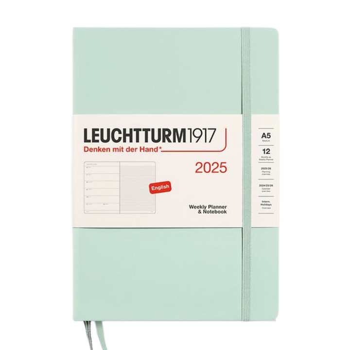 Leuchtturm1917 A5 Medium Hardcover Weekly Planner &amp; Notebook 2025 - Mint Green — detail view