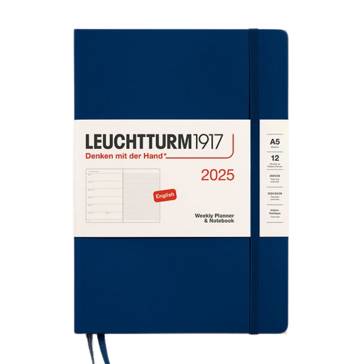 Leuchtturm1917 A5 Medium Hardcover Weekly Planner &amp; Notebook 2025 - Navy — detail view