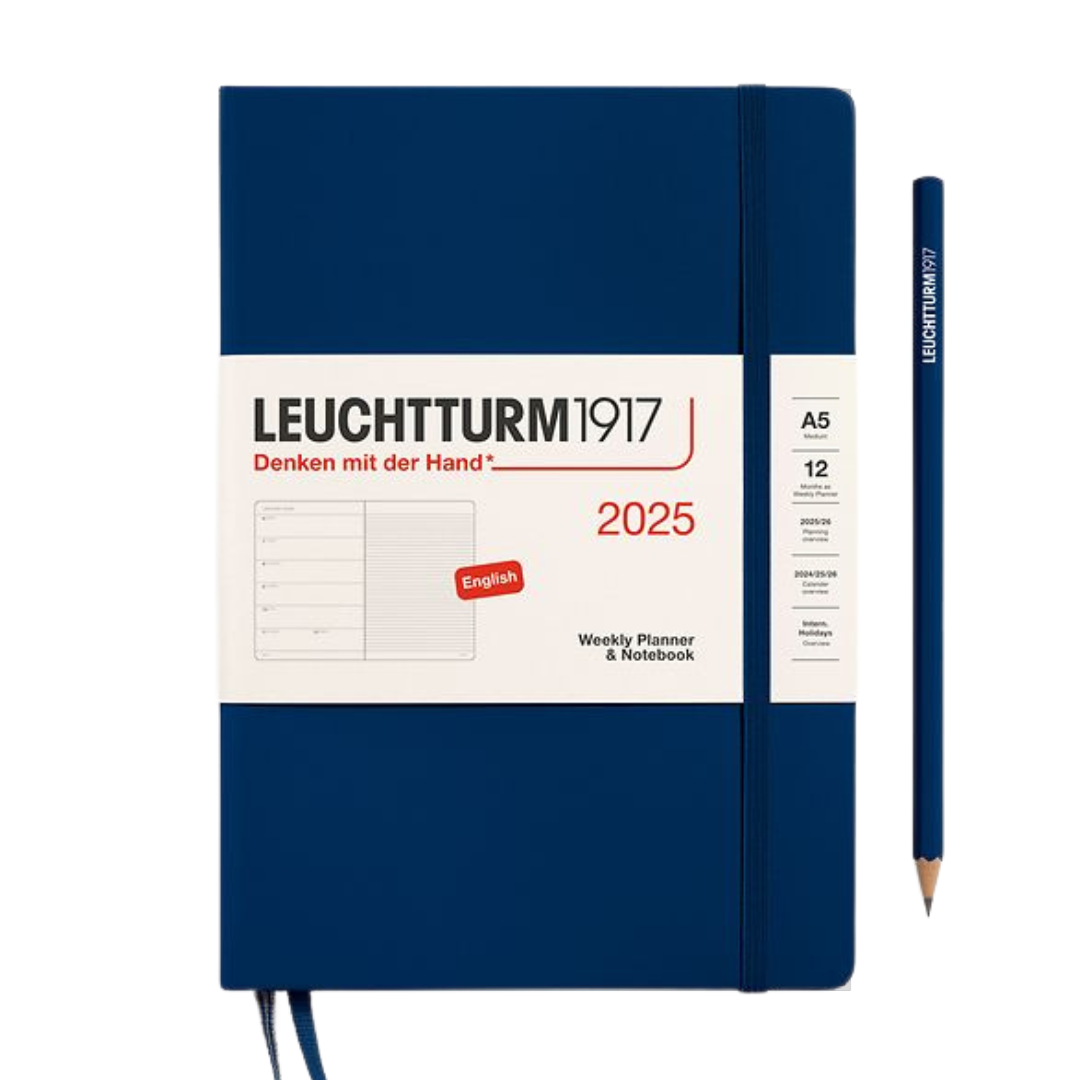 Leuchtturm1917 A5 Medium Hardcover Weekly Planner & Notebook 2025 - Navy — front view