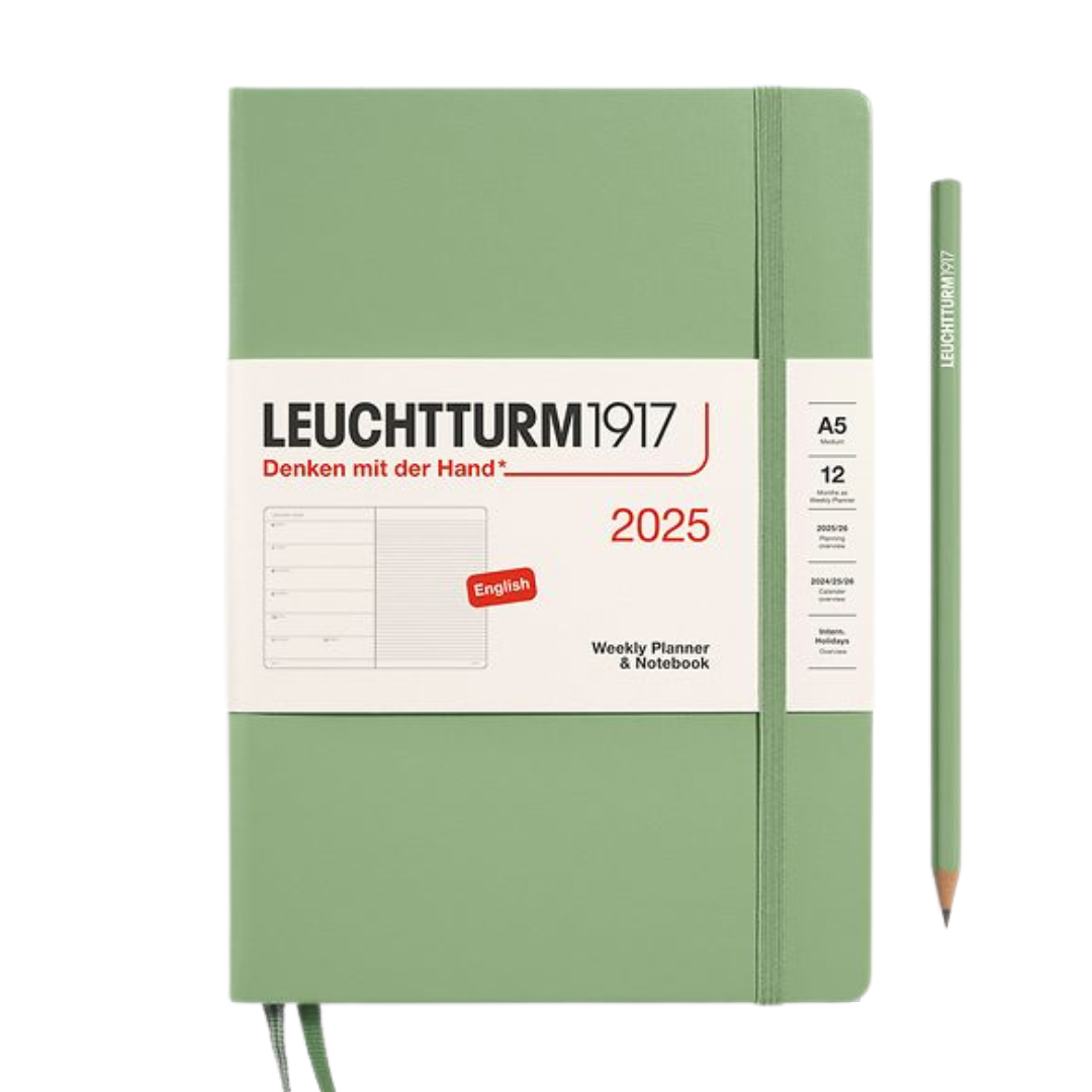 Leuchtturm1917 A5 Medium Hardcover Weekly Planner & Notebook 2025 - Sage — front view