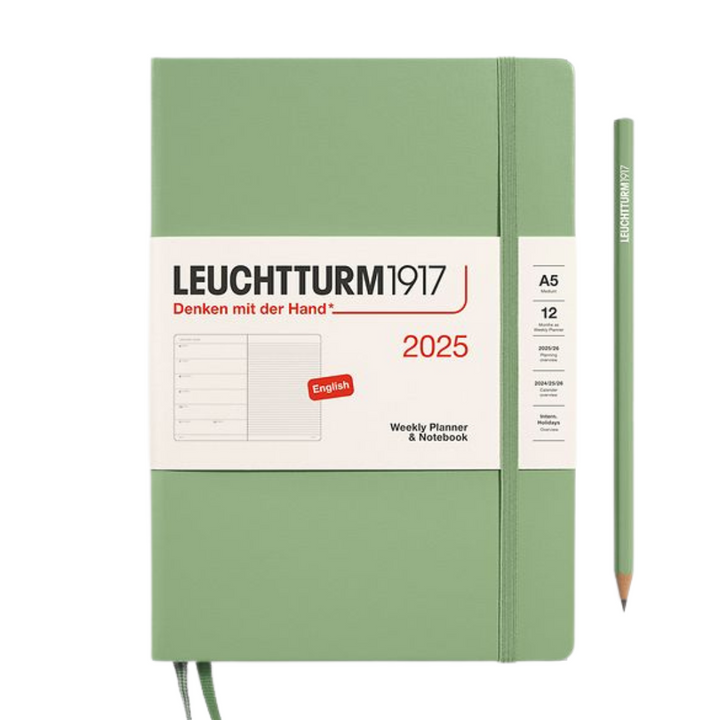 Leuchtturm1917 A5 Medium Hardcover Weekly Planner &amp; Notebook 2025 - Sage — front view