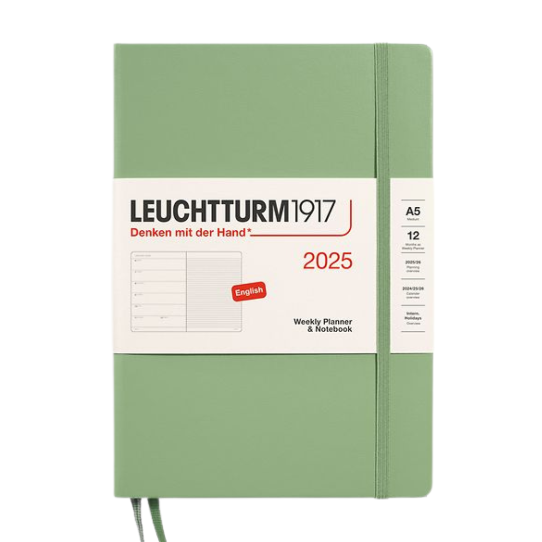 Leuchtturm1917 A5 Medium Hardcover Weekly Planner &amp; Notebook 2025 - Sage — detail view