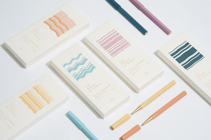 Ystudio Glamour Evolve-Ocean Sustainable Rollerball Pen - Dawn Yellow — flat lay