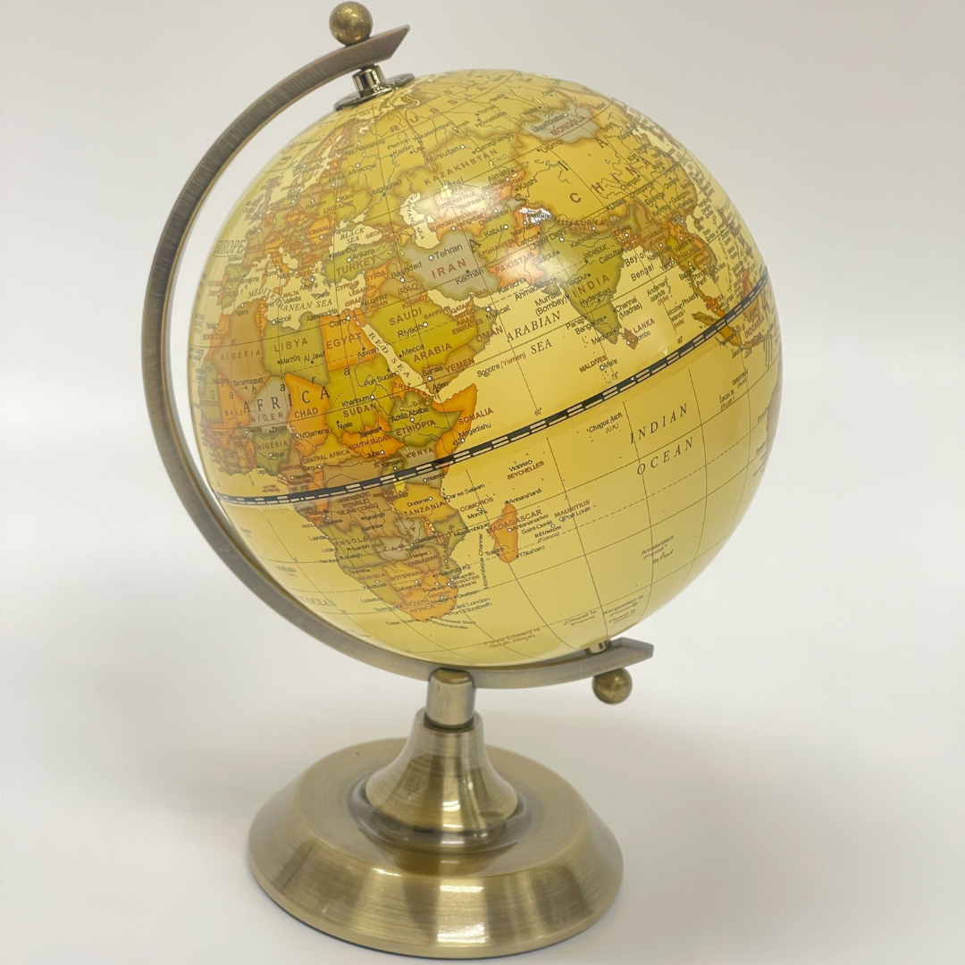 Luxo Antique Globe, Copper Metal Base - 14cm — flat lay