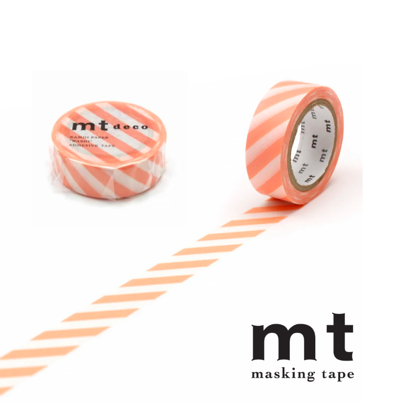 MT Deco Washi Tape in Stripe Salmon Pink — MT Tape washi tape — decorative Japanese paper tape for journaling and craft, at Cityluxe Singapore