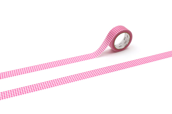 MT Deco Washi Tape - Delicate Checkered Pink — roll front