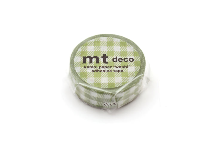 MT Deco Washi Tape - Stripe Checkered Light Moss Green — applied on surface