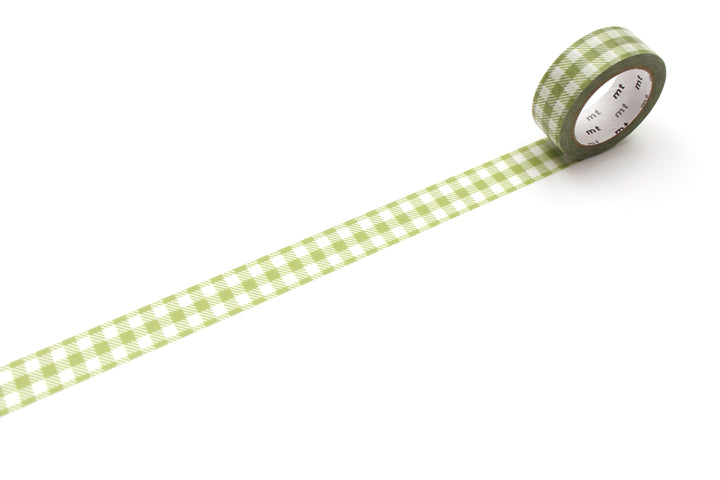 MT Deco Washi Tape - Stripe Checkered Light Moss Green — pattern detail
