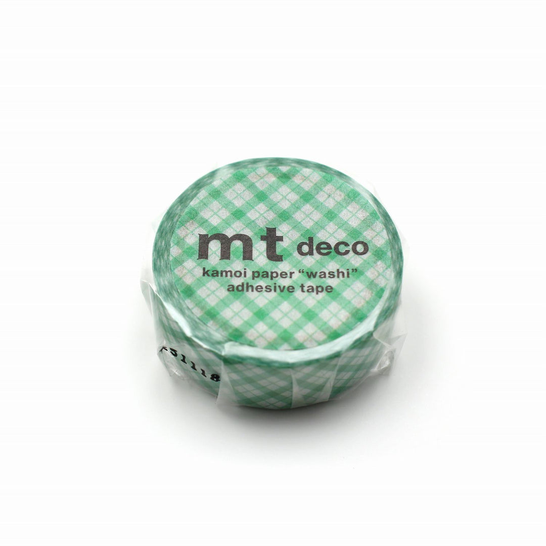 MT 1P Kamoi Washi Tape - Overlapped Wide Gingham Green — pattern detail