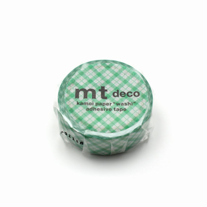 MT 1P Kamoi Washi Tape - Overlapped Wide Gingham Green — pattern detail