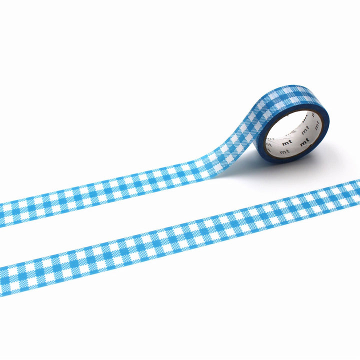 MT 1P Kamoi Washi Tape - Ichimatsu Gingham Blue — roll front