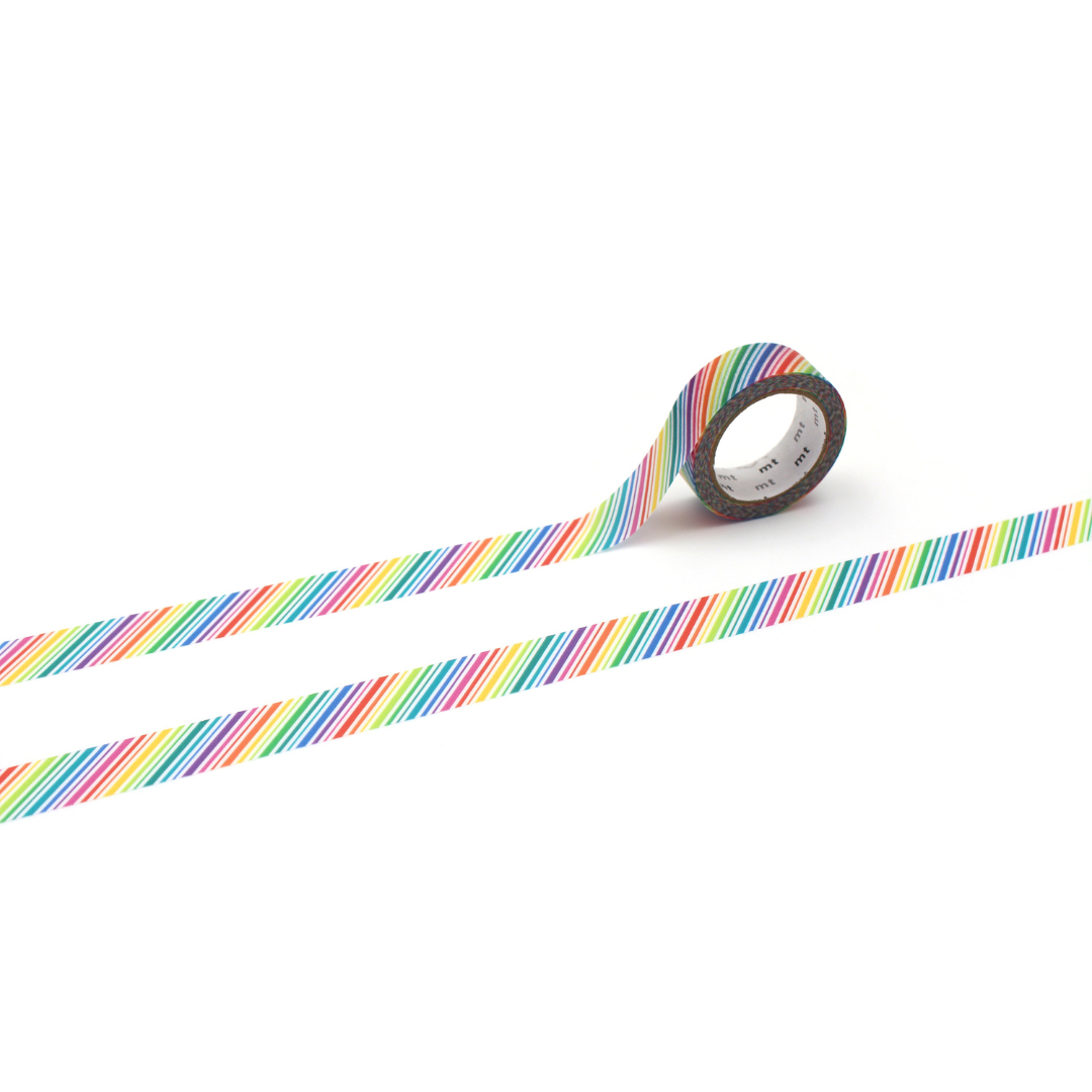MT 1P Kamoi Washi Tape - Rainbow Stripe — roll front