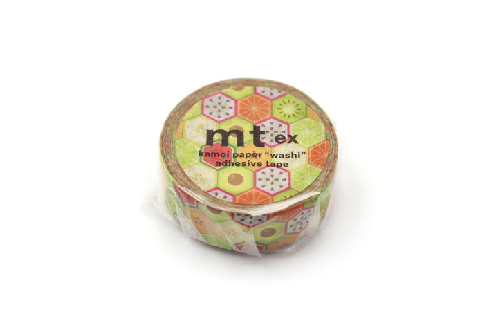MT EX Washi Tape - Hexagon Fruits — applied on surface